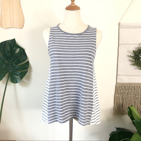 Madewell l Forward Seam Stripe Gray white tank top - Picture 1 of 8